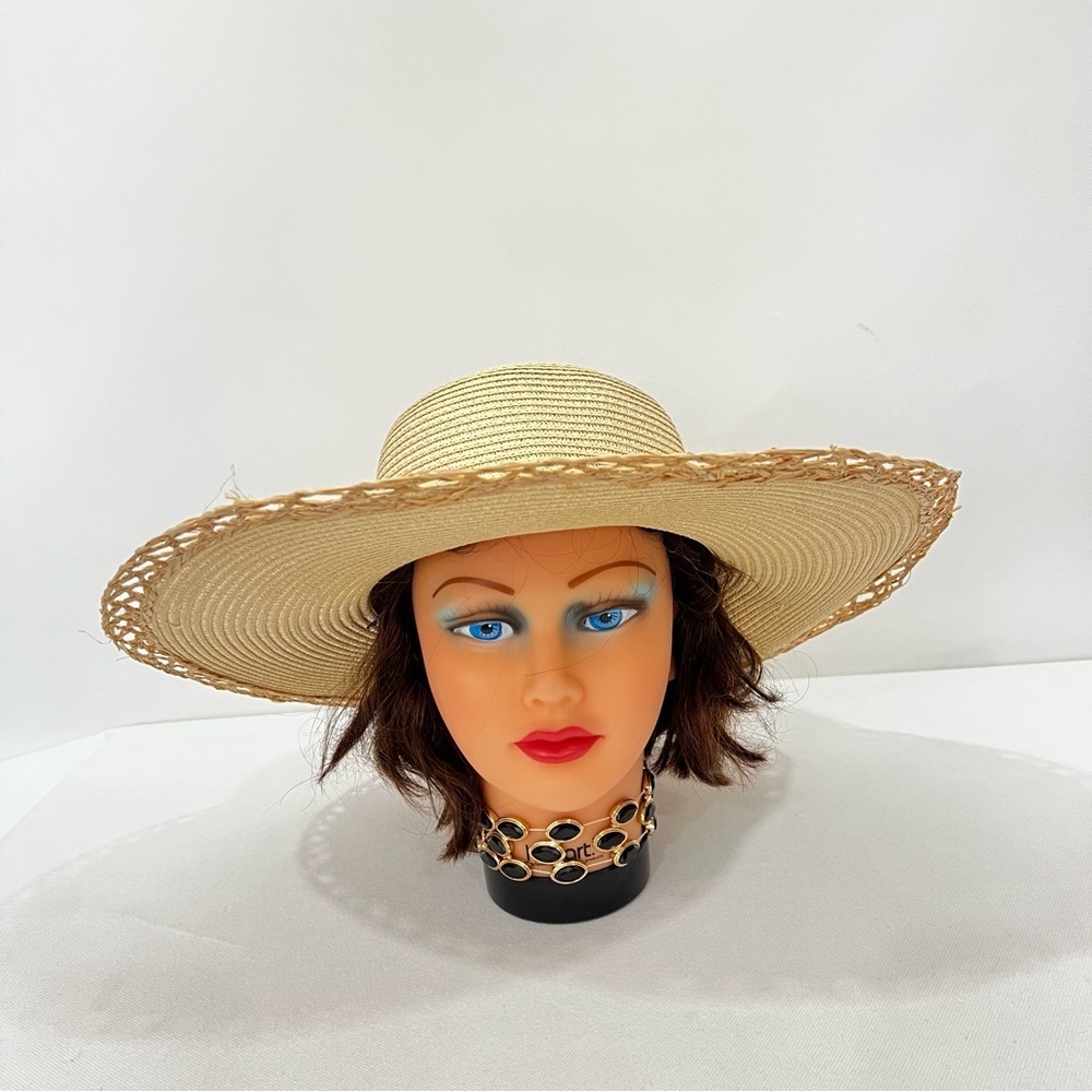 Sun Hat Faux Pearls Details Around Packable Tan Light Brown - Picture 2 of 9
